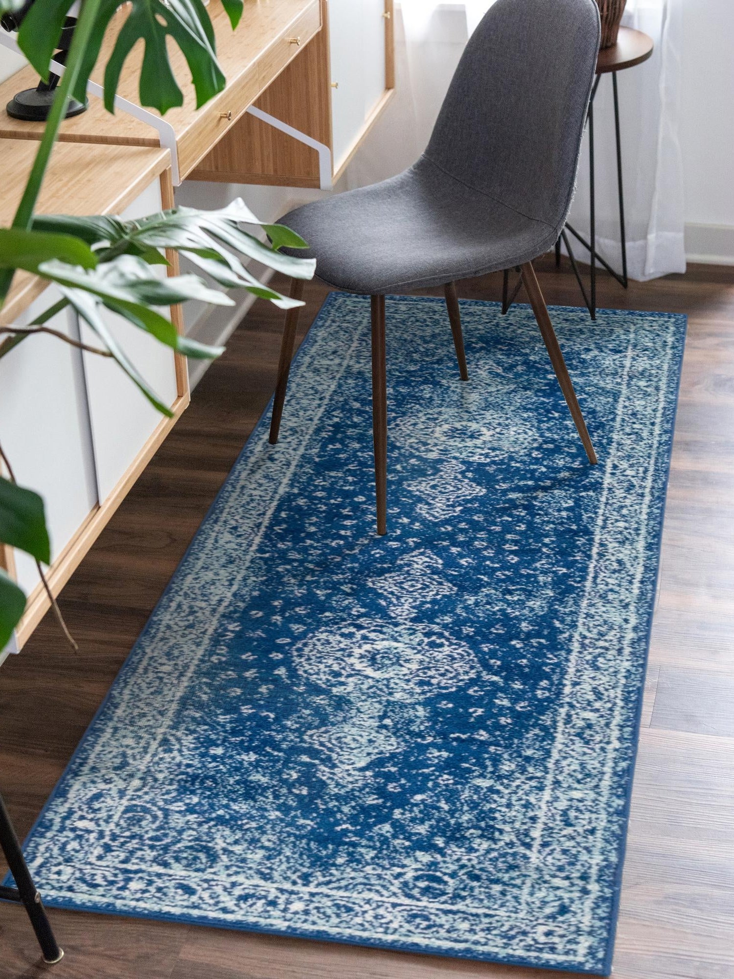 Navy Blue 2' x 13' 1 Bromley Runner Area Rug 100% Polypropylene With Cotton Backing Vintage Distressed Colorful Traditional Carpet for Living Dining Rooms Offices for Sale at Rug Engine