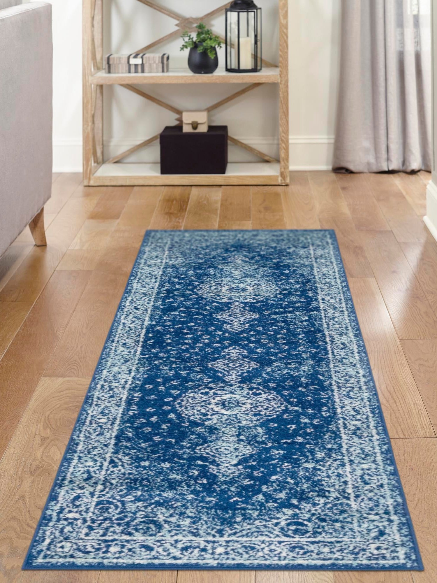 Navy Blue 2' x 13' 1 Bromley Runner Area Rug 100% Polypropylene With Cotton Backing Vintage Distressed Colorful Traditional Carpet for Living Dining Rooms Offices for Sale at Rug Engine