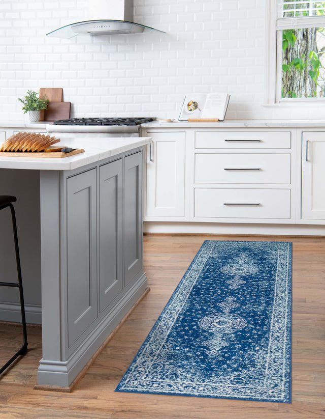 Navy Blue 2' x 7' 1 Bromley Runner Area Rug 100% Polypropylene With Cotton Backing Vintage Distressed Colorful Traditional Carpet for Living Dining Rooms Offices for Sale at Rug Engine