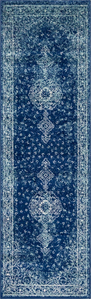 Navy Blue 2' x 7' 1 Bromley Runner Area Rug 100% Polypropylene With Cotton Backing Vintage Distressed Colorful Traditional Carpet for Living Dining Rooms Offices for Sale at Rug Engine