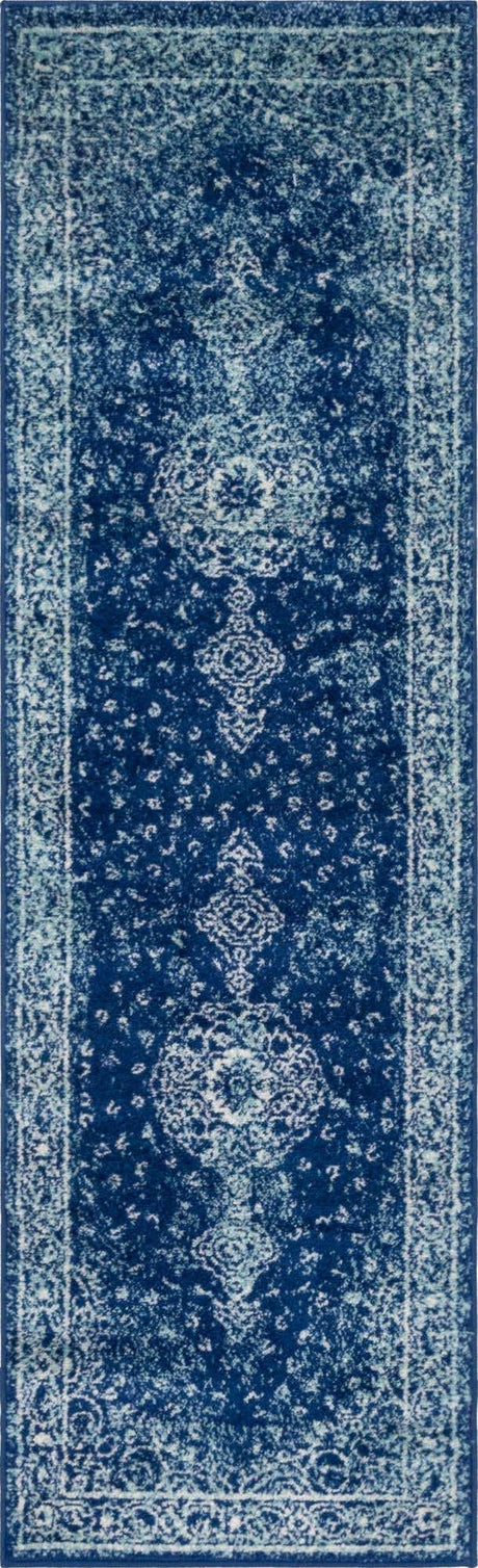 Navy Blue 2' x 7' 1 Bromley Runner Area Rug 100% Polypropylene With Cotton Backing Vintage Distressed Colorful Traditional Carpet for Living Dining Rooms Offices for Sale at Rug Engine