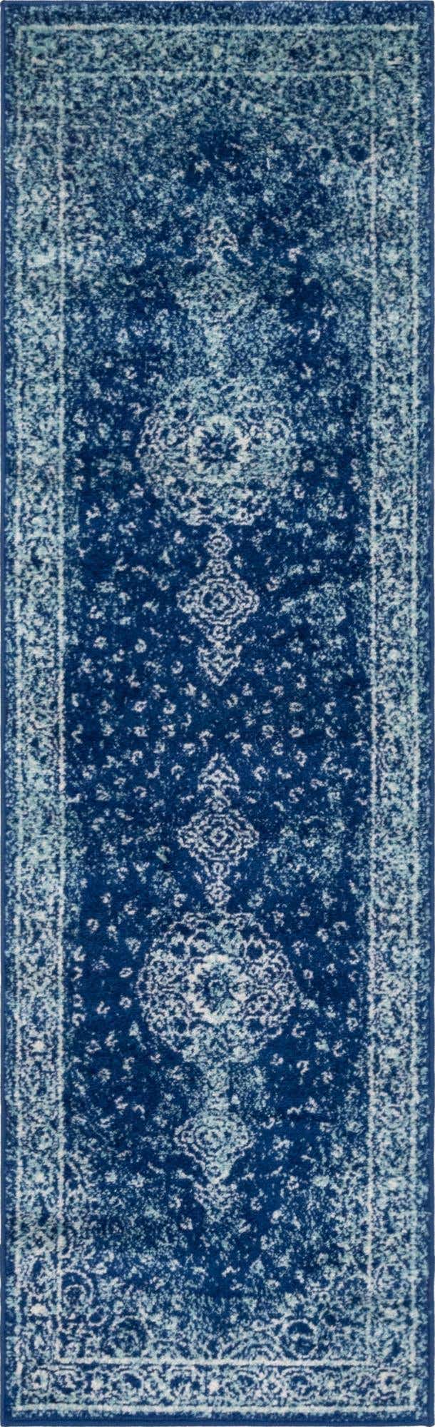 Navy Blue 2' x 7' 1 Bromley Runner Area Rug 100% Polypropylene With Cotton Backing Vintage Distressed Colorful Traditional Carpet for Living Dining Rooms Offices for Sale at Rug Engine
