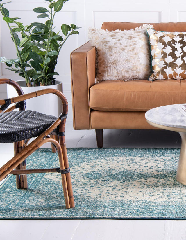 Turquoise 5' 1 x 8' Bromley Rectangle Area Rug 100% Polypropylene With Cotton Backing Vintage Distressed Colorful Traditional Carpet for Living Dining Rooms Offices for Sale at Rug Engine