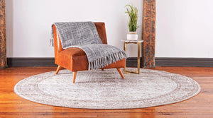 Light Brown 5' 1 x 5' 1 Bromley Round Area Rug 100% Polypropylene With Cotton Backing Vintage Distressed Colorful Traditional Carpet for Living Dining Rooms Offices for Sale at Rug Engine