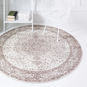 Light Brown 5' 1 x 5' 1 Bromley Round Area Rug 100% Polypropylene With Cotton Backing Vintage Distressed Colorful Traditional Carpet for Living Dining Rooms Offices for Sale at Rug Engine