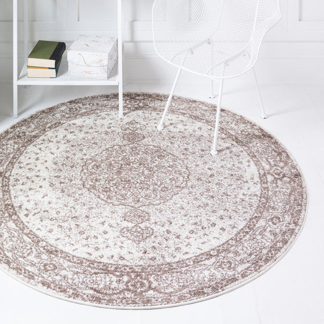 Light Brown 5' 1 x 5' 1 Bromley Round Area Rug 100% Polypropylene With Cotton Backing Vintage Distressed Colorful Traditional Carpet for Living Dining Rooms Offices for Sale at Rug Engine
