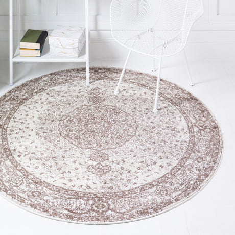 Light Brown 3' x 3' Bromley Round Area Rug 100% Polypropylene With Cotton Backing Vintage Distressed Colorful Traditional Carpet for Living Dining Rooms Offices for Sale at Rug Engine