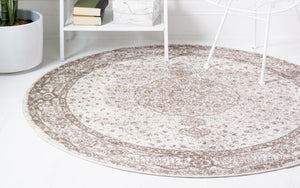 Light Brown 5' 1 x 5' 1 Bromley Round Area Rug 100% Polypropylene With Cotton Backing Vintage Distressed Colorful Traditional Carpet for Living Dining Rooms Offices for Sale at Rug Engine