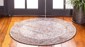 Light Brown 5' 1 x 5' 1 Bromley Round Area Rug 100% Polypropylene With Cotton Backing Vintage Distressed Colorful Traditional Carpet for Living Dining Rooms Offices for Sale at Rug Engine