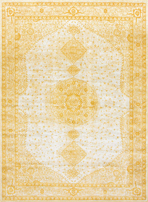 Yellow 9' x 12' Bromley Rectangle Area Rug 100% Polypropylene With Cotton Backing Vintage Distressed Colorful Traditional Carpet for Living Dining Rooms Offices for Sale at Rug Engine