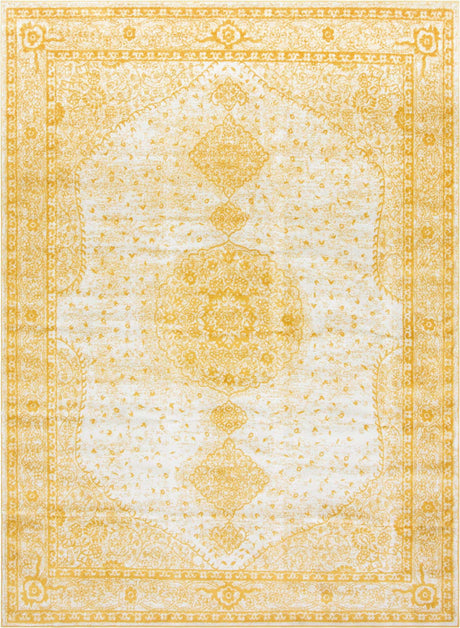 Yellow 9' x 12' Bromley Rectangle Area Rug 100% Polypropylene With Cotton Backing Vintage Distressed Colorful Traditional Carpet for Living Dining Rooms Offices for Sale at Rug Engine