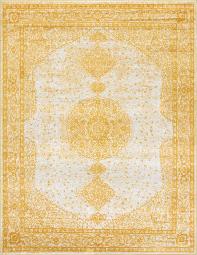 Yellow 7' 10 x 10' Bromley Rectangle Area Rug 100% Polypropylene With Cotton Backing Vintage Distressed Colorful Traditional Carpet for Living Dining Rooms Offices for Sale at Rug Engine