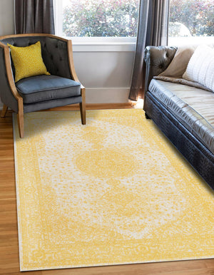 Yellow 7' 10 x 11' Bromley Rectangle Area Rug 100% Polypropylene With Cotton Backing Vintage Distressed Colorful Traditional Carpet for Living Dining Rooms Offices for Sale at Rug Engine