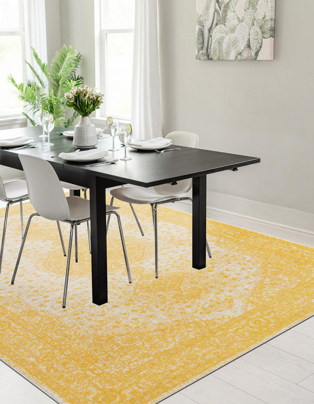 Yellow 5' 3 x 8' Bromley Rectangle Area Rug 100% Polypropylene With Cotton Backing Vintage Distressed Colorful Traditional Carpet for Living Dining Rooms Offices for Sale at Rug Engine