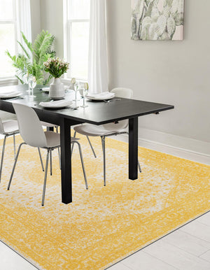 Yellow 7' 10 x 11' Bromley Rectangle Area Rug 100% Polypropylene With Cotton Backing Vintage Distressed Colorful Traditional Carpet for Living Dining Rooms Offices for Sale at Rug Engine
