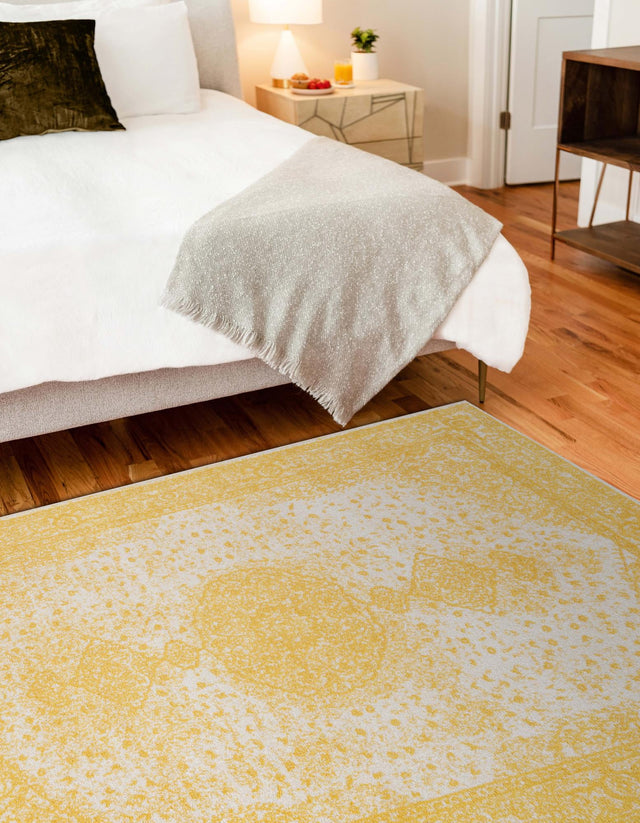 Yellow 7' 10 x 10' Bromley Rectangle Area Rug 100% Polypropylene With Cotton Backing Vintage Distressed Colorful Traditional Carpet for Living Dining Rooms Offices for Sale at Rug Engine