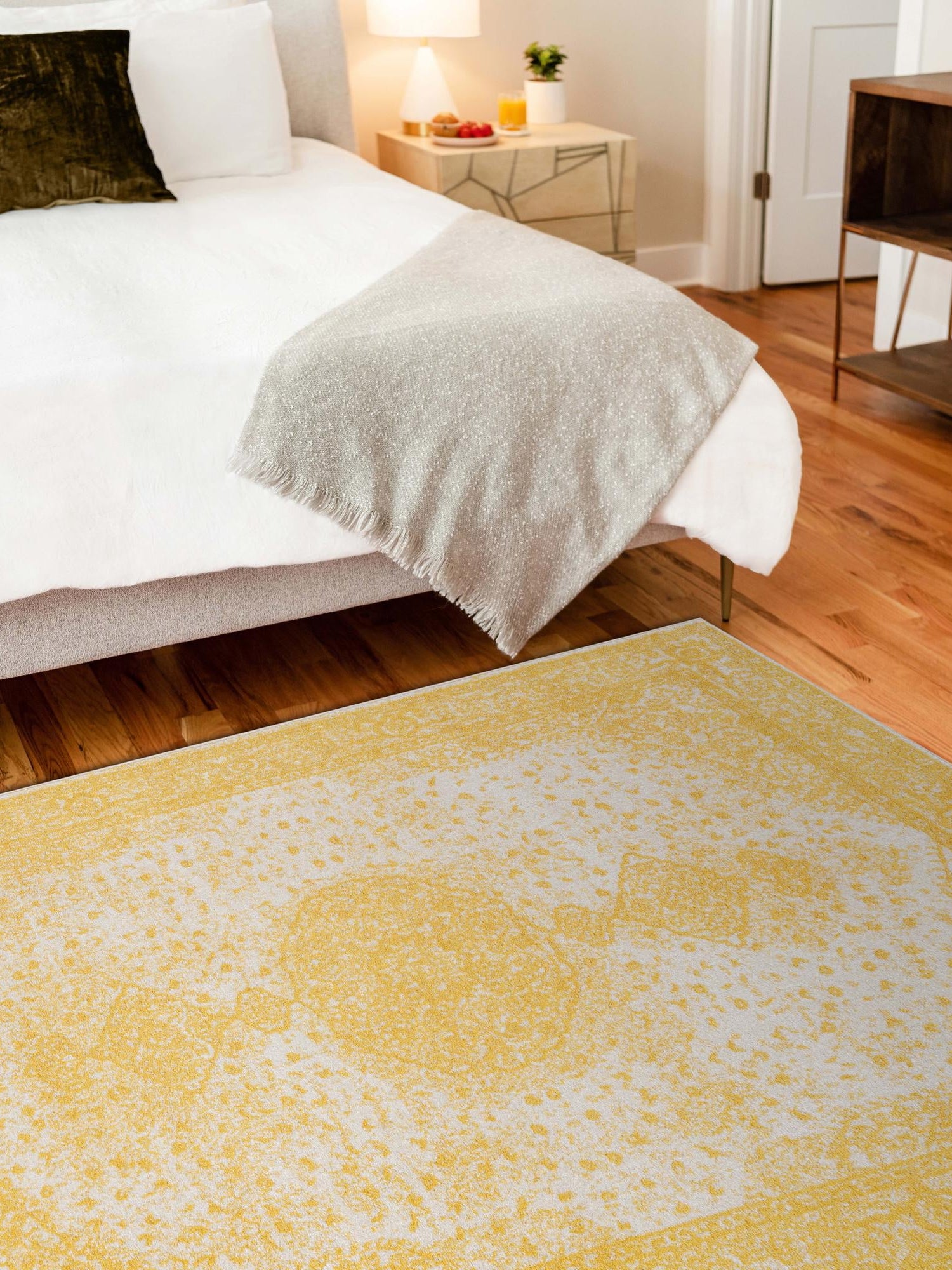 Yellow 5' 3 x 8' Bromley Rectangle Area Rug 100% Polypropylene With Cotton Backing Vintage Distressed Colorful Traditional Carpet for Living Dining Rooms Offices for Sale at Rug Engine