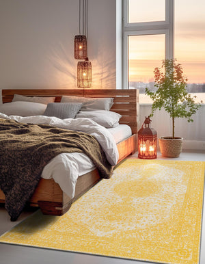 Yellow 3' 1 x 5' 3 Bromley Rectangle Area Rug 100% Polypropylene With Cotton Backing Vintage Distressed Colorful Traditional Carpet for Living Dining Rooms Offices for Sale at Rug Engine