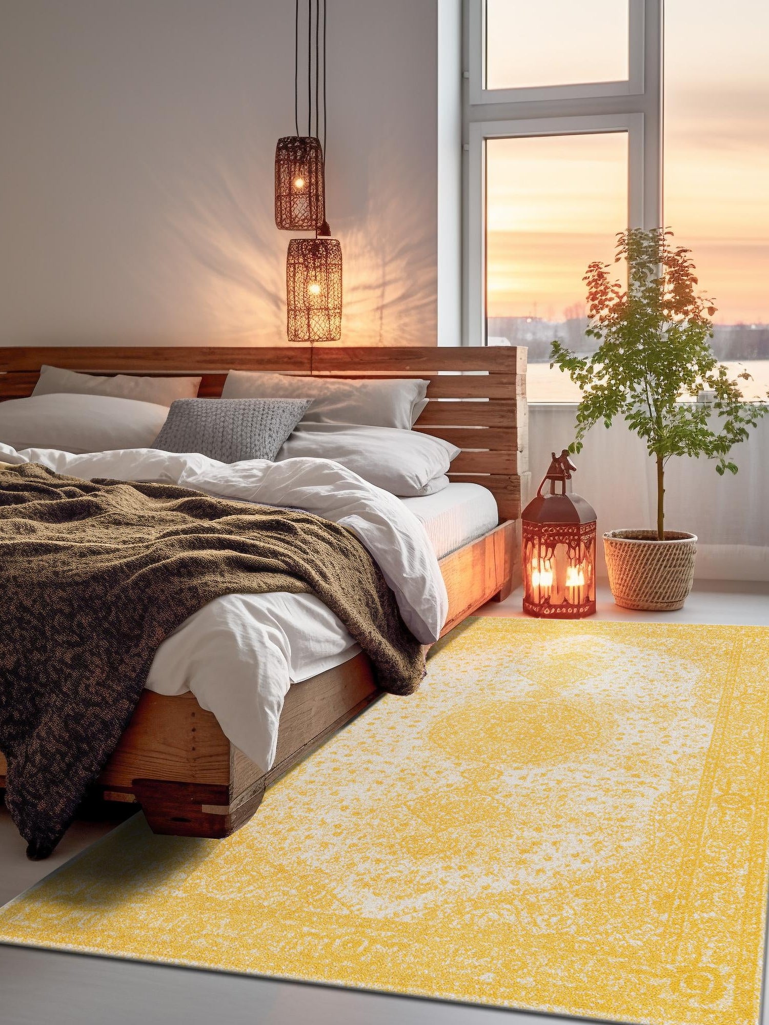 Yellow 4' 1 x 6' 1 Bromley Rectangle Area Rug 100% Polypropylene With Cotton Backing Vintage Distressed Colorful Traditional Carpet for Living Dining Rooms Offices for Sale at Rug Engine