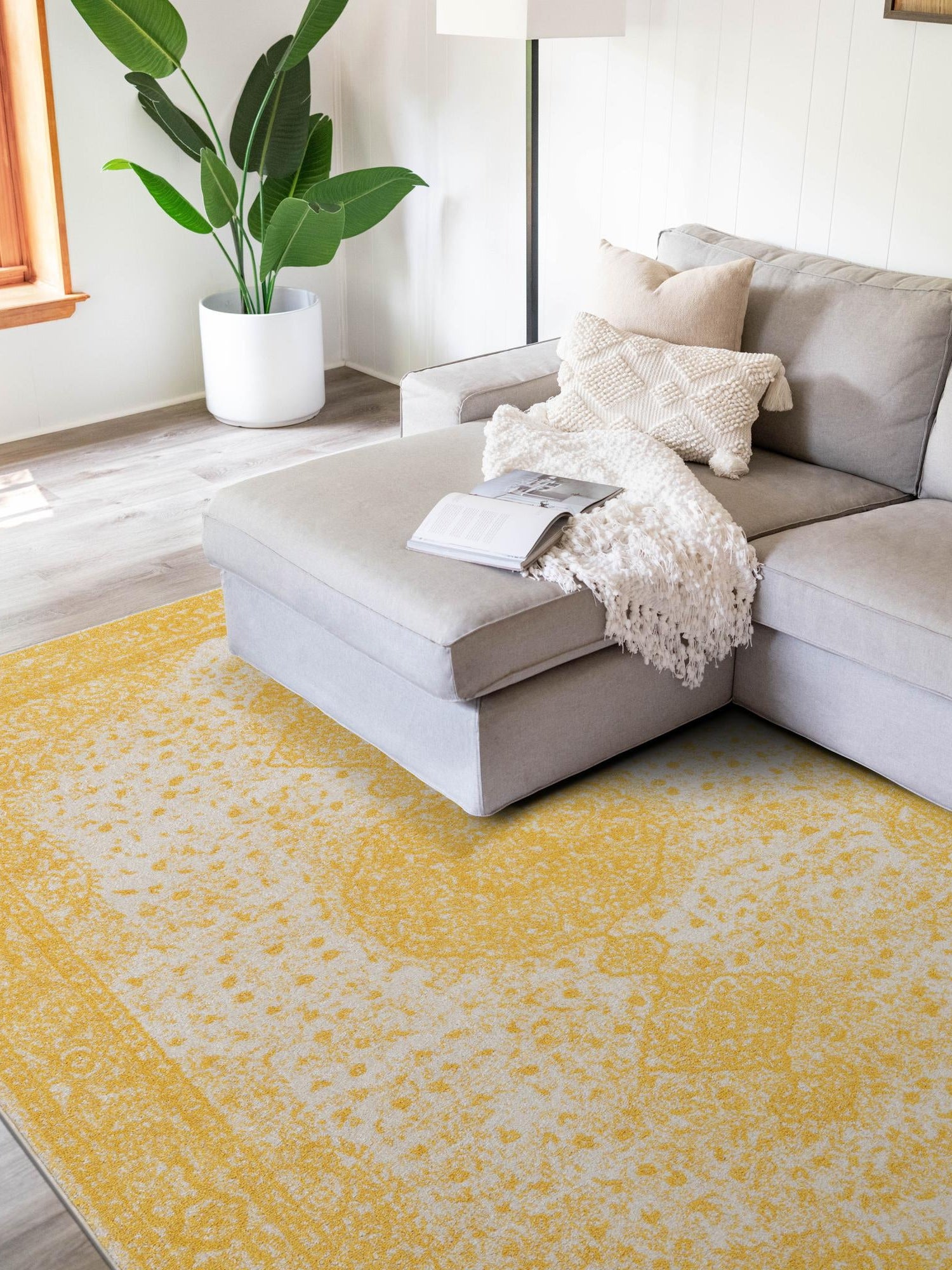 Yellow 3' 1 x 5' 3 Bromley Rectangle Area Rug 100% Polypropylene With Cotton Backing Vintage Distressed Colorful Traditional Carpet for Living Dining Rooms Offices for Sale at Rug Engine