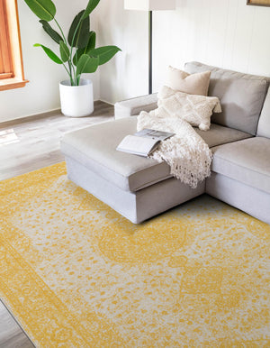 Yellow 9' x 12' Bromley Rectangle Area Rug 100% Polypropylene With Cotton Backing Vintage Distressed Colorful Traditional Carpet for Living Dining Rooms Offices for Sale at Rug Engine