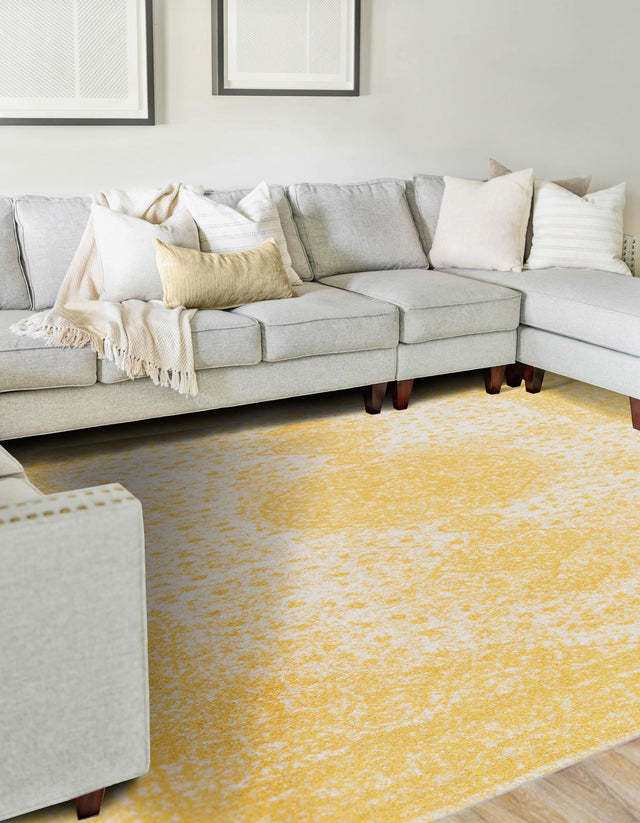 Yellow 7' 10 x 10' Bromley Rectangle Area Rug 100% Polypropylene With Cotton Backing Vintage Distressed Colorful Traditional Carpet for Living Dining Rooms Offices for Sale at Rug Engine