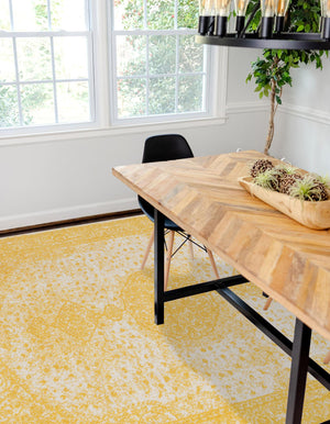 Yellow 7' 10 x 10' Bromley Rectangle Area Rug 100% Polypropylene With Cotton Backing Vintage Distressed Colorful Traditional Carpet for Living Dining Rooms Offices for Sale at Rug Engine