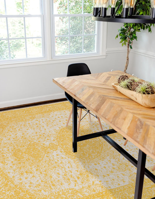Yellow 7' 10 x 10' Bromley Rectangle Area Rug 100% Polypropylene With Cotton Backing Vintage Distressed Colorful Traditional Carpet for Living Dining Rooms Offices for Sale at Rug Engine