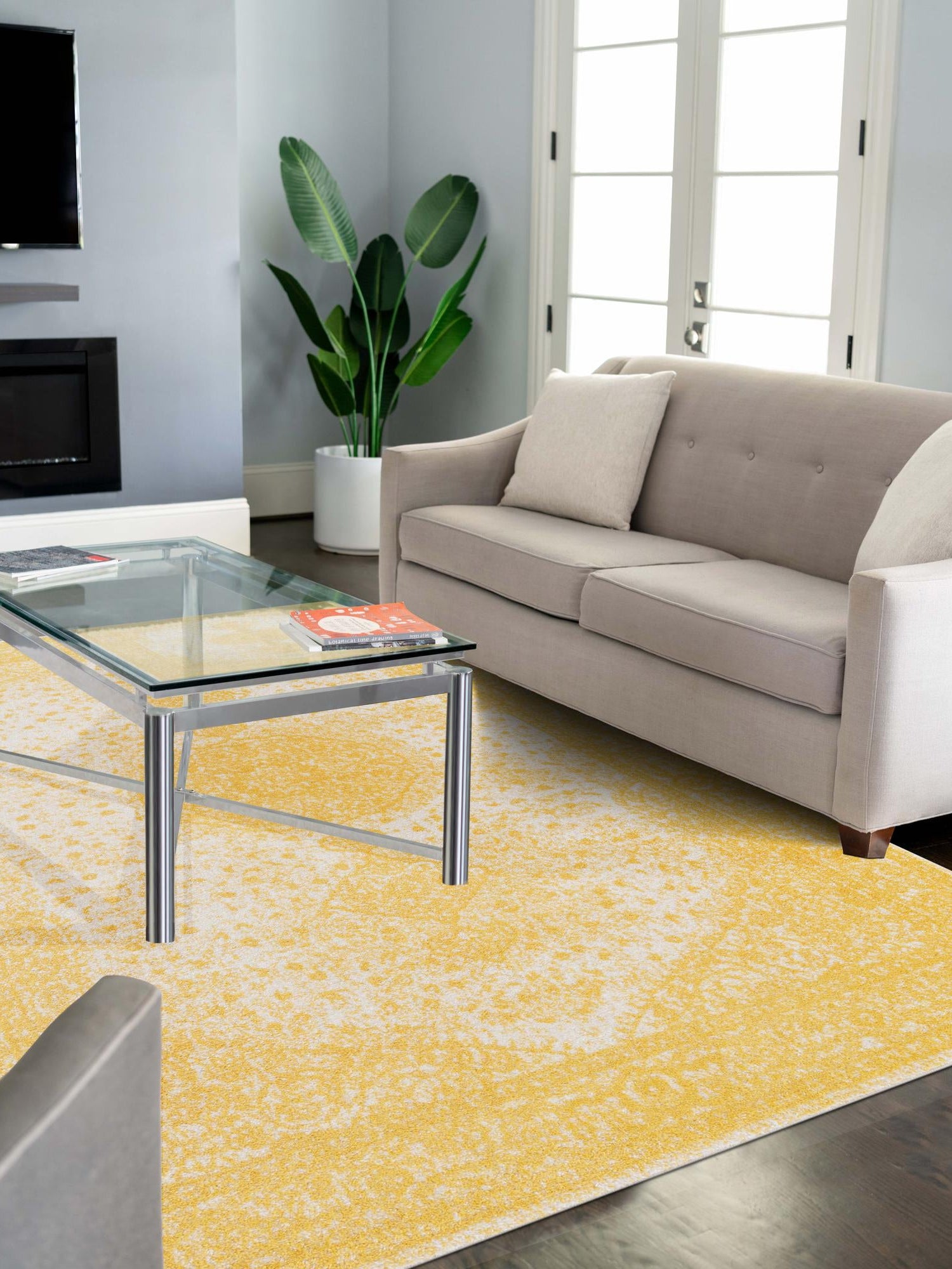 Yellow 4' 1 x 6' 1 Bromley Rectangle Area Rug 100% Polypropylene With Cotton Backing Vintage Distressed Colorful Traditional Carpet for Living Dining Rooms Offices for Sale at Rug Engine