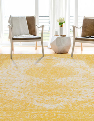Yellow 7' 10 x 11' Bromley Rectangle Area Rug 100% Polypropylene With Cotton Backing Vintage Distressed Colorful Traditional Carpet for Living Dining Rooms Offices for Sale at Rug Engine