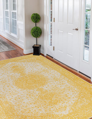Yellow 4' 1 x 6' 1 Bromley Rectangle Area Rug 100% Polypropylene With Cotton Backing Vintage Distressed Colorful Traditional Carpet for Living Dining Rooms Offices for Sale at Rug Engine