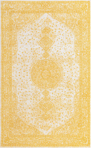 Yellow 5' 3 x 8' Bromley Rectangle Area Rug 100% Polypropylene With Cotton Backing Vintage Distressed Colorful Traditional Carpet for Living Dining Rooms Offices for Sale at Rug Engine