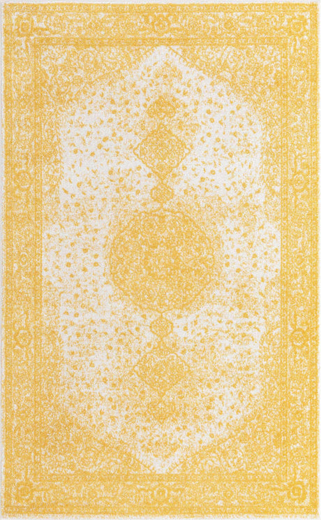 Yellow 5' 3 x 8' Bromley Rectangle Area Rug 100% Polypropylene With Cotton Backing Vintage Distressed Colorful Traditional Carpet for Living Dining Rooms Offices for Sale at Rug Engine