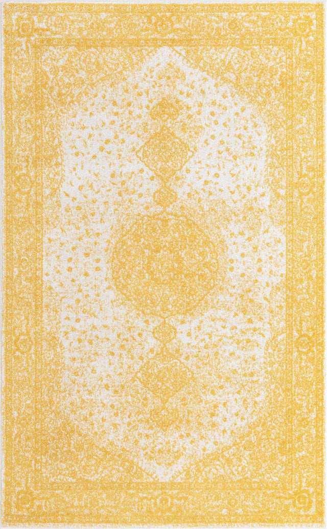 Yellow 5' 3 x 8' Bromley Rectangle Area Rug 100% Polypropylene With Cotton Backing Vintage Distressed Colorful Traditional Carpet for Living Dining Rooms Offices for Sale at Rug Engine