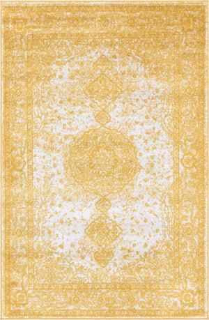 Yellow 4' 1 x 6' 1 Bromley Rectangle Area Rug 100% Polypropylene With Cotton Backing Vintage Distressed Colorful Traditional Carpet for Living Dining Rooms Offices for Sale at Rug Engine