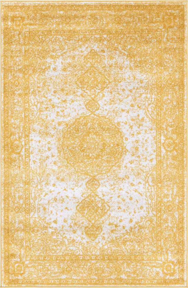 Yellow 4' 1 x 6' 1 Bromley Rectangle Area Rug 100% Polypropylene With Cotton Backing Vintage Distressed Colorful Traditional Carpet for Living Dining Rooms Offices for Sale at Rug Engine