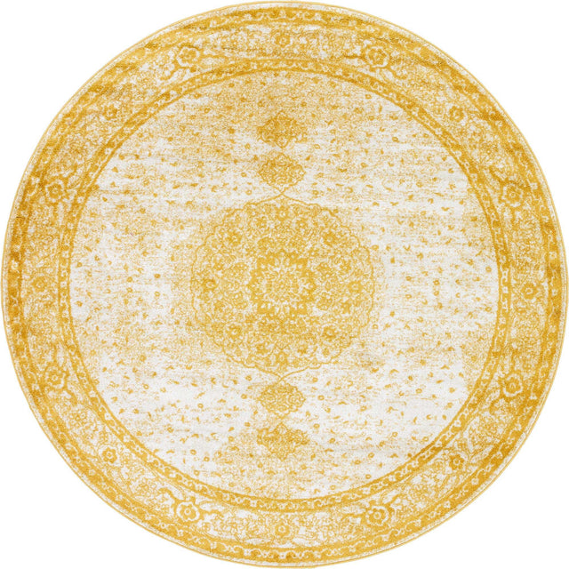 Yellow 7' 10 x 7' 10 Bromley Round Area Rug 100% Polypropylene With Cotton Backing Vintage Distressed Colorful Traditional Carpet for Living Dining Rooms Offices for Sale at Rug Engine