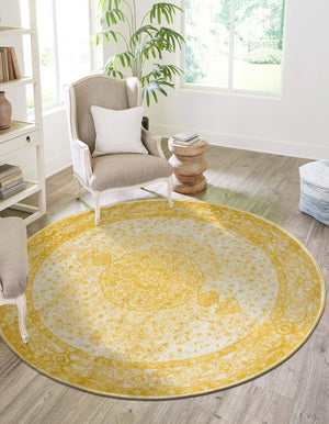 Yellow 3' 1 x 3' 1 Bromley Round Area Rug 100% Polypropylene With Cotton Backing Vintage Distressed Colorful Traditional Carpet for Living Dining Rooms Offices for Sale at Rug Engine