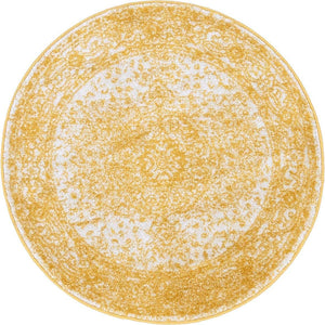 Yellow 3' 1 x 3' 1 Bromley Round Area Rug 100% Polypropylene With Cotton Backing Vintage Distressed Colorful Traditional Carpet for Living Dining Rooms Offices for Sale at Rug Engine