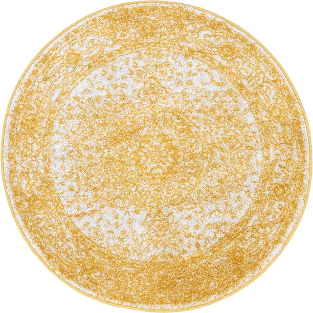 Yellow 3' 1 x 3' 1 Bromley Round Area Rug 100% Polypropylene With Cotton Backing Vintage Distressed Colorful Traditional Carpet for Living Dining Rooms Offices for Sale at Rug Engine