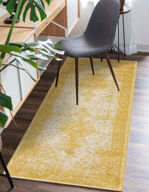 Yellow 2' x 9' Bromley Runner Area Rug 100% Polypropylene With Cotton Backing Vintage Distressed Colorful Traditional Carpet for Living Dining Rooms Offices for Sale at Rug Engine