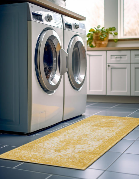 Yellow 2' x 9' Bromley Runner Area Rug 100% Polypropylene With Cotton Backing Vintage Distressed Colorful Traditional Carpet for Living Dining Rooms Offices for Sale at Rug Engine