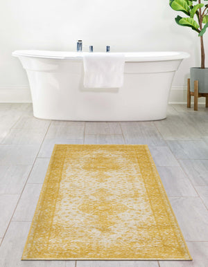 Yellow 2' x 9' Bromley Runner Area Rug 100% Polypropylene With Cotton Backing Vintage Distressed Colorful Traditional Carpet for Living Dining Rooms Offices for Sale at Rug Engine