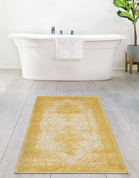 Yellow 2' x 9' Bromley Runner Area Rug 100% Polypropylene With Cotton Backing Vintage Distressed Colorful Traditional Carpet for Living Dining Rooms Offices for Sale at Rug Engine