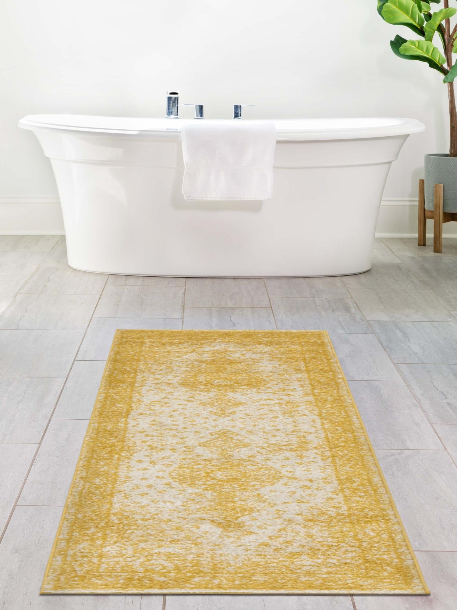 Yellow 2' x 6' 9 Bromley Runner Area Rug 100% Polypropylene With Cotton Backing Vintage Distressed Colorful Traditional Carpet for Living Dining Rooms Offices for Sale at Rug Engine