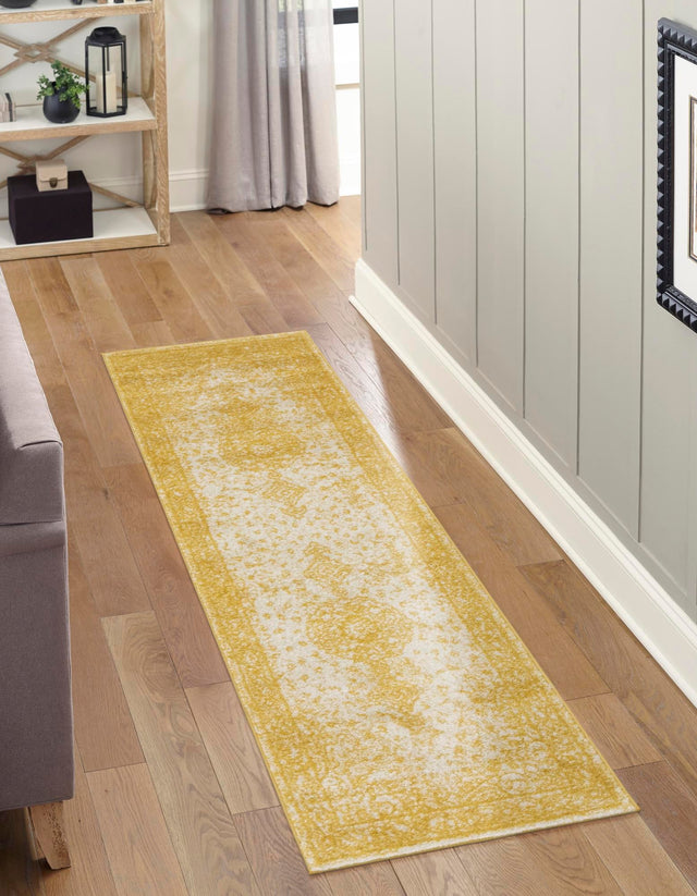Yellow 2' x 6' 9 Bromley Runner Area Rug 100% Polypropylene With Cotton Backing Vintage Distressed Colorful Traditional Carpet for Living Dining Rooms Offices for Sale at Rug Engine