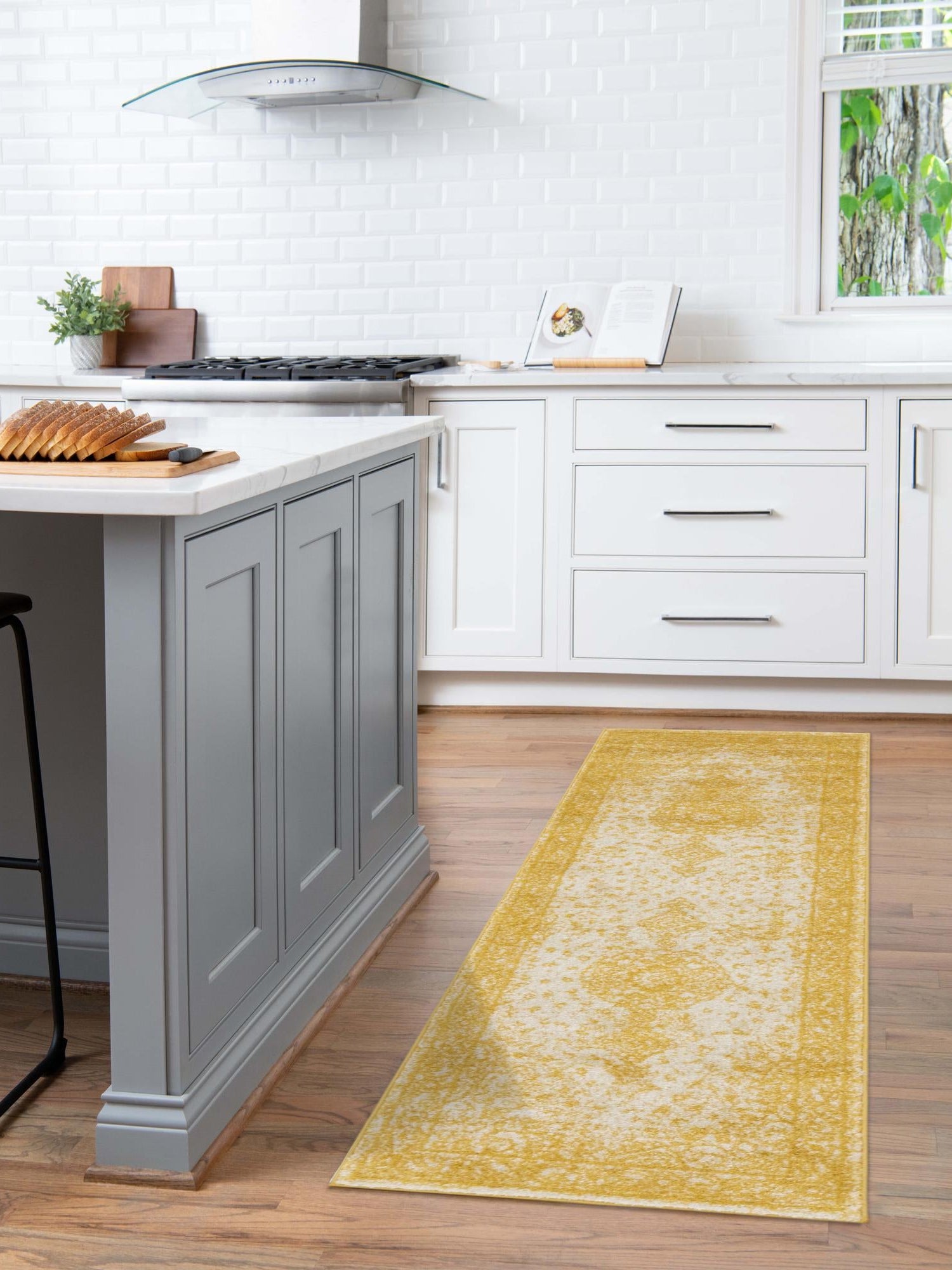 Yellow 2' x 13' 1 Bromley Runner Area Rug 100% Polypropylene With Cotton Backing Vintage Distressed Colorful Traditional Carpet for Living Dining Rooms Offices for Sale at Rug Engine