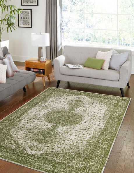 Green 7' 10 x 10' Bromley Rectangle Area Rug 100% Polypropylene With Cotton Backing Vintage Distressed Colorful Traditional Carpet for Living Dining Rooms Offices for Sale at Rug Engine