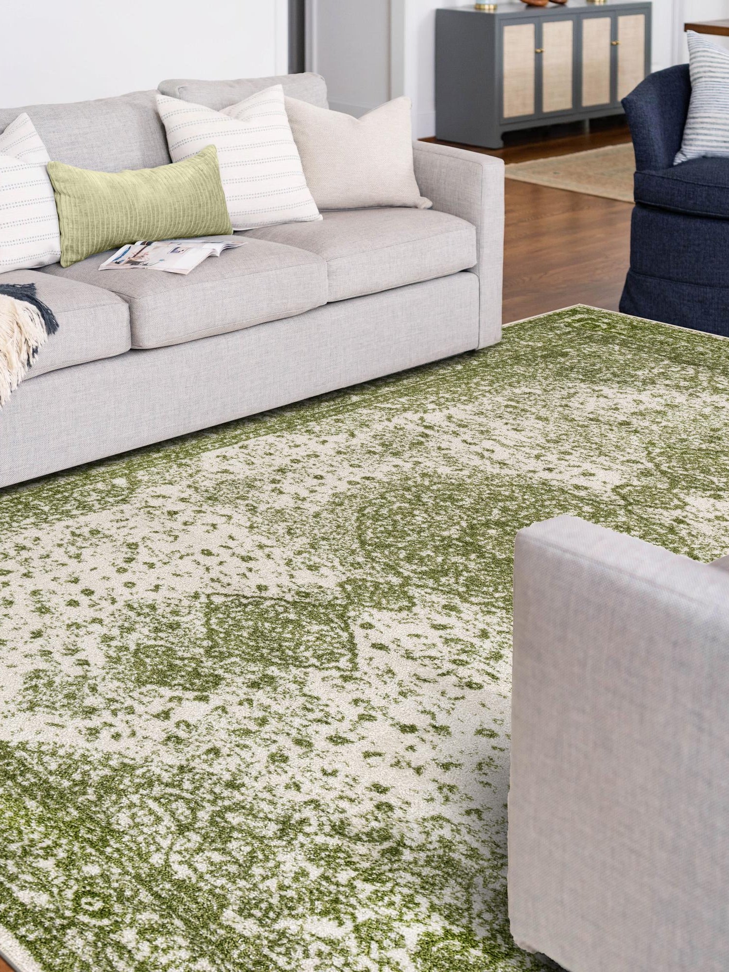 Green 7' 10 x 10' Bromley Rectangle Area Rug 100% Polypropylene With Cotton Backing Vintage Distressed Colorful Traditional Carpet for Living Dining Rooms Offices for Sale at Rug Engine