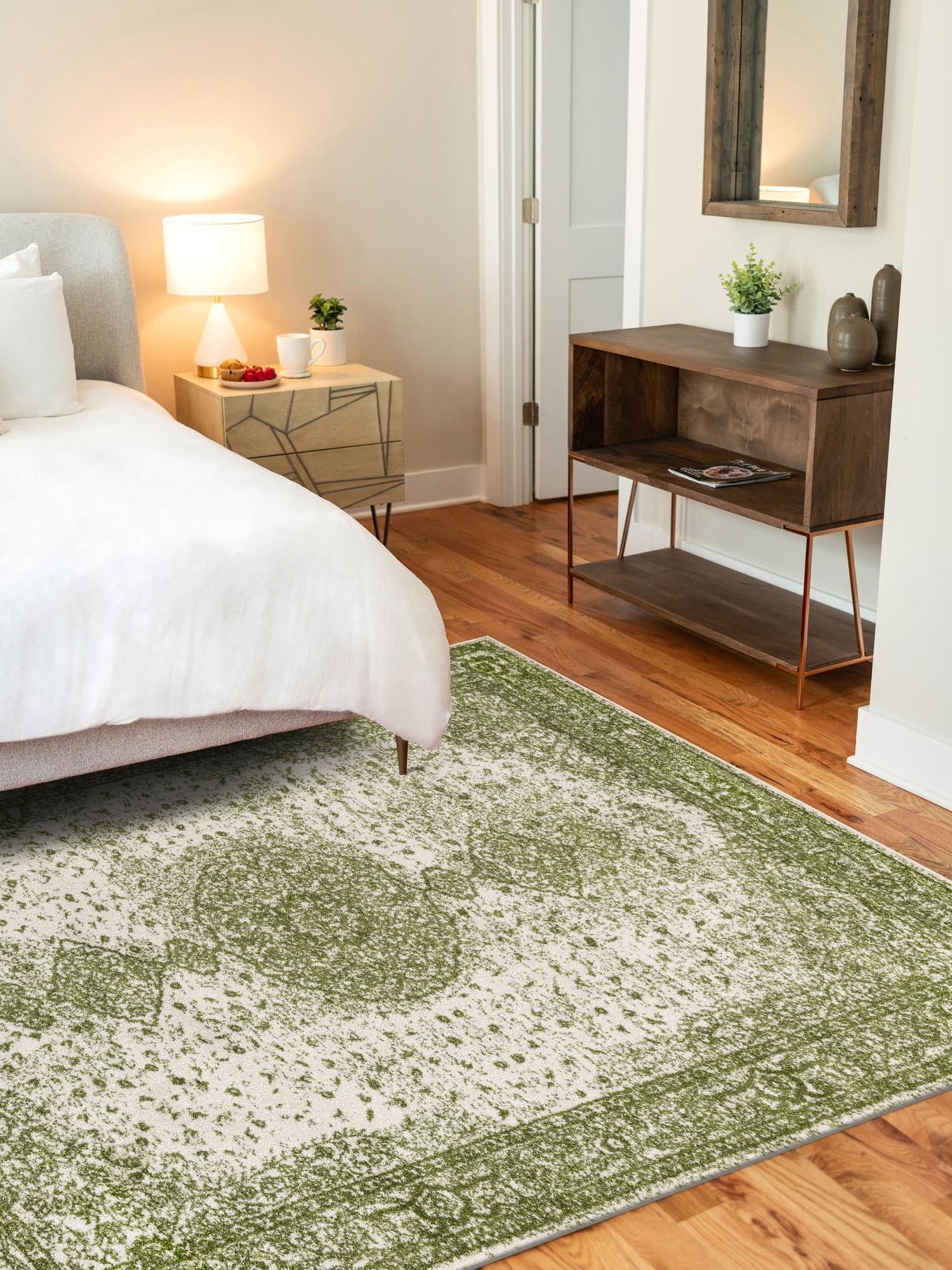 Green 6' 1 x 9' Bromley Rectangle Area Rug 100% Polypropylene With Cotton Backing Vintage Distressed Colorful Traditional Carpet for Living Dining Rooms Offices for Sale at Rug Engine